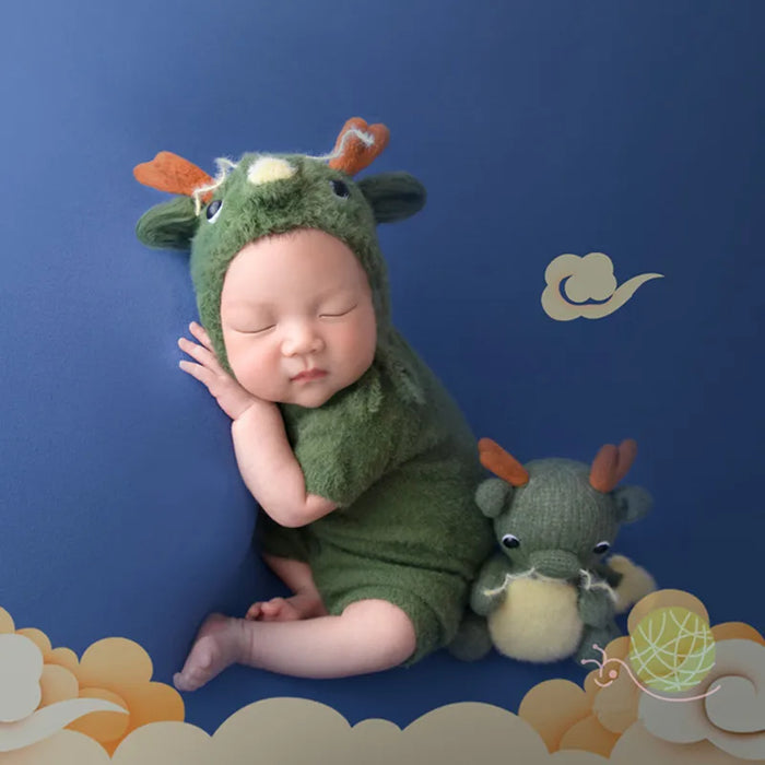 ❤️Newborn Photography Clothing Green Dragon Hat+Jumpsuit+Doll 3Pcs/Set Baby Photo Props Accessories Studio Shoot Clothes Outfits