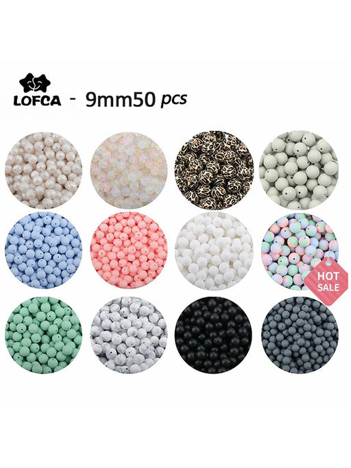 9mm Round Silicone Beads BPA Free Wholesale 50pcs Pacifier Clip Chain Accessories Baby Care Teething Toddlers Toys Necklace DIY