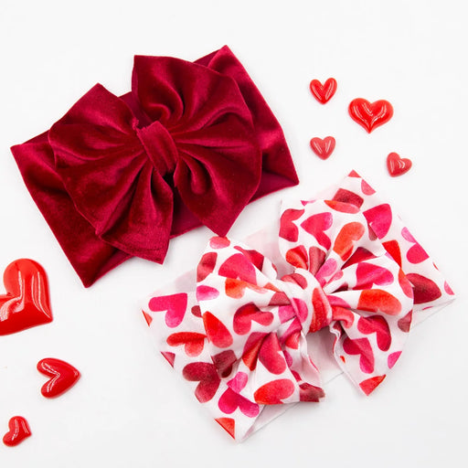 2Pcs/Lot Velvet Baby Valentine's Day Headbands Gift Photography Props Heart Shap Big Bows Hairbands Korean Kids Hair Accessories