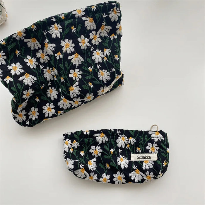 Flower Printed Women Cosmetic Bag Pencil Case Travel Necesserie Floral Cute Makeup Lipsticks Make Up Brushes Storage Bag Pouch