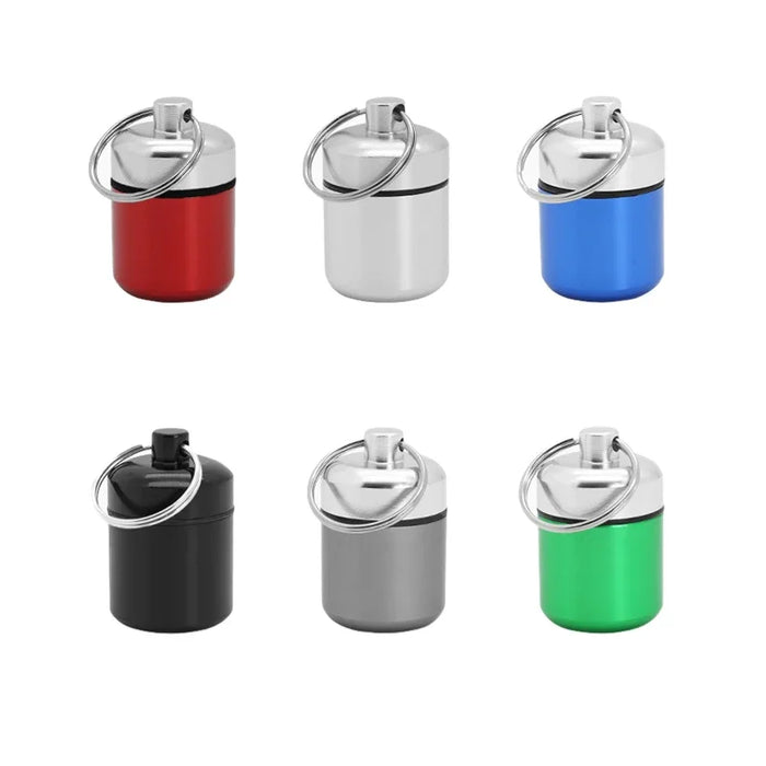 Aluminum Waterproof Pill Box with Sealed Storage, Flat Head, and Keychain for Vitamins Medicine and Fish Oils