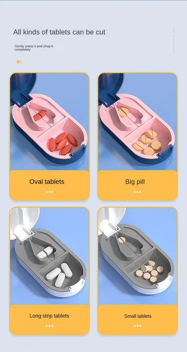 Pill Cutter With Invisible Storage Box Portable 2 In 1 Mini Drug Tablet Medicine Dustproof Divider Organizer Crusher Pill Box