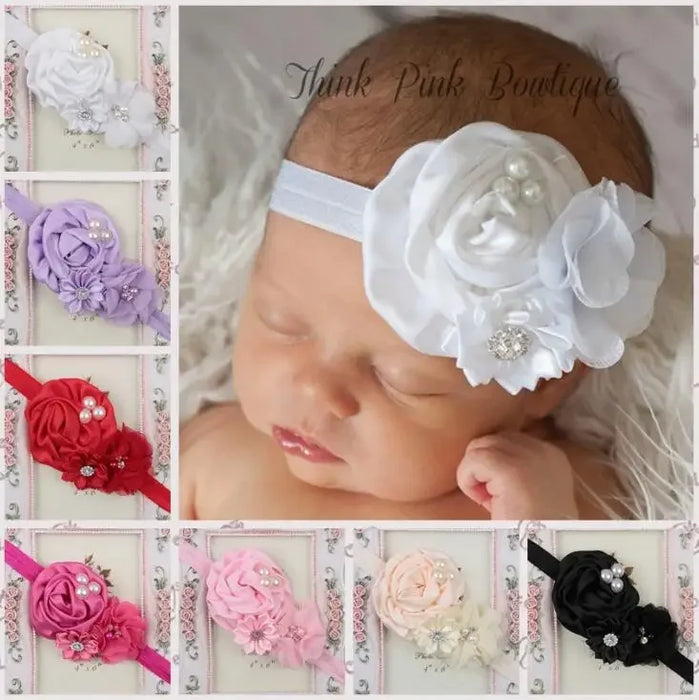 Yundfly Chic Newborn Baby Headband Ruffle Flower Crystals Elastic Headbands Kids Hairband Photography Props Gifts