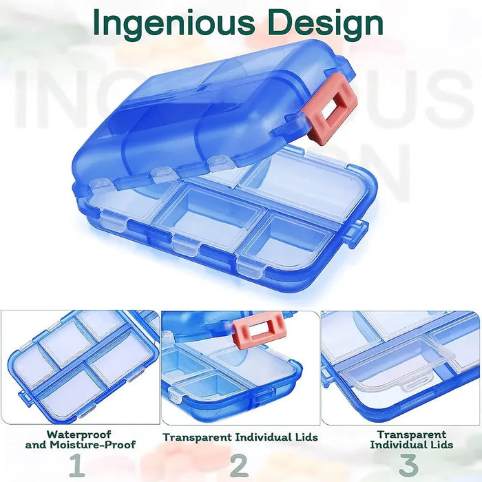 Travel Pill Organizer Portable Pill Case, 10 Grids Pill Travel Case Medicine Organizer Pill Box for Purse Travel Pill Container