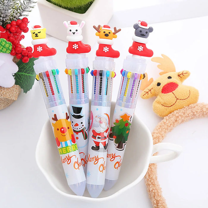 Multicolored Pens Colorful Refill  Xmas Ballpoint Pen Merry Christmas Gifts Stationery Writing Tool Office School Supply