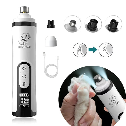 Electric Pet Nail Grinder With LED Light Cat Dogs Nail Clippers USB Rechargeable Paws Nail Cutter Pet Grooming Trimmer Supplies