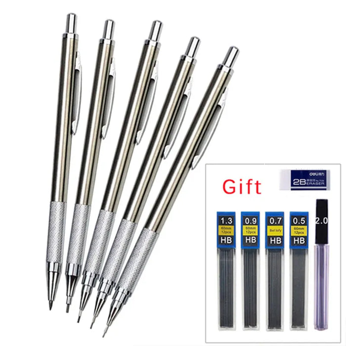 0.5 0.7 0.9 1.3 2.0mm Mechanical Pencil Set Full Metal Art Drawing Painting Automatic Pencil with Leads Office School Supply