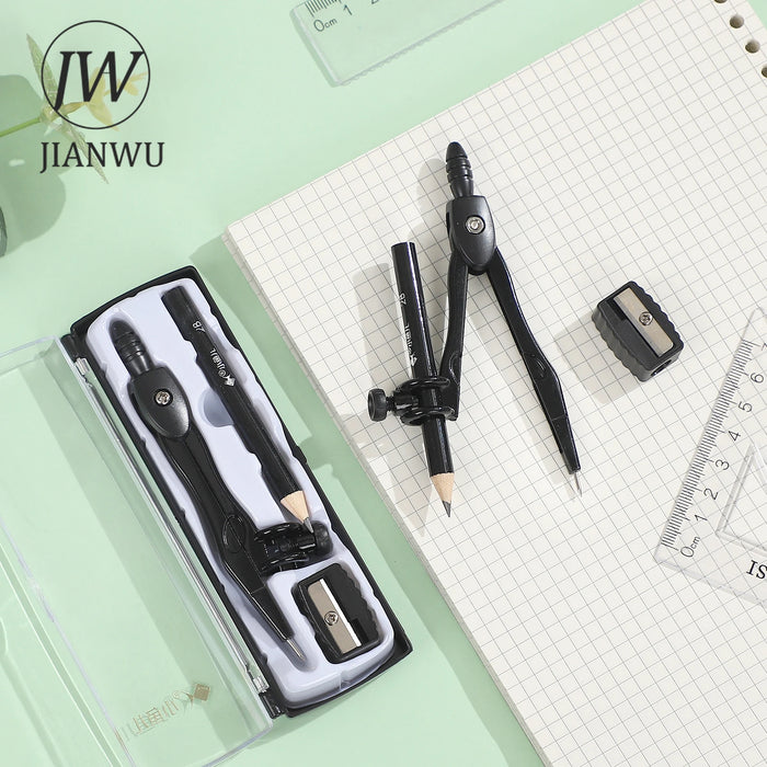 JIANWU Black Metal Compass Geometry Set Zinc Alloy Multifunction-clip Pen Compass Writing Drawing Tools School Office Stationery