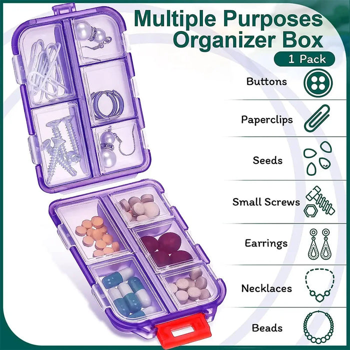 Travel Pill Organizer Portable Pill Case, 10 Grids Pill Travel Case Medicine Organizer Pill Box for Purse Travel Pill Container