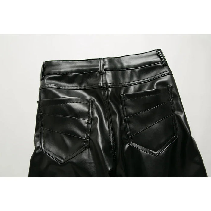 New Arrived Personality Male Leather Pants Male Slim Leather Pants Men's Clothing PU Pants Male