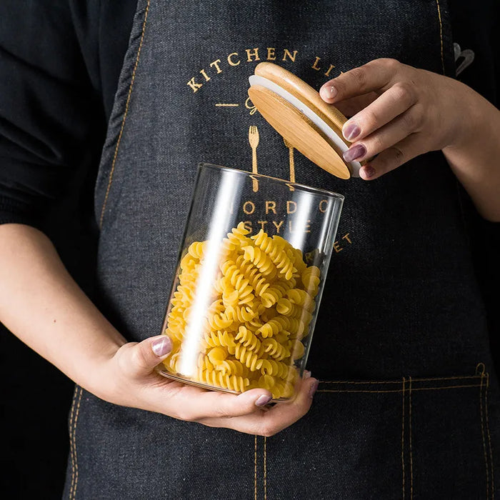 Bamboo Covered High Food Sealed Glass Container