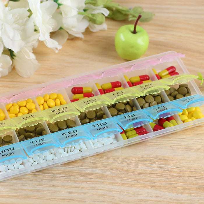 2Row(14Grids) / 3Rows(21Grids) 7 Days Weekly Pill Case Medicine Tablet Dispenser Carry Pill Box Splitters Pill Storage Supplies