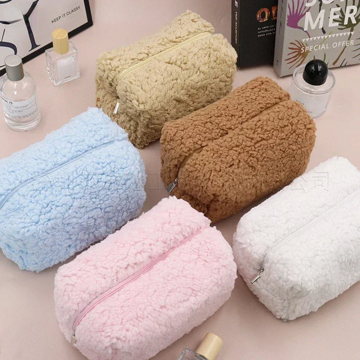 Lambswool Small Cosmetic Bag Cute Plush Makeup Organizer Pouch Kawaii Pencil Case Bags Travel Coin Purse Household Storage