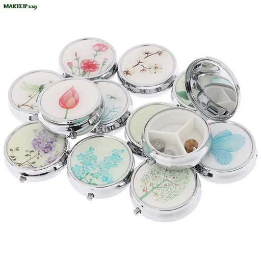 1PCS Cutte Medicine Organizer Portable Pill Box Makeup Storage Container  Folding Pill Case Metal Pill