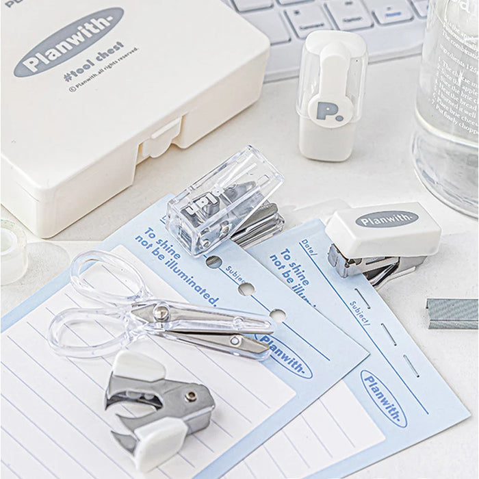 Mini Stationery Tool Chest, Desk Accessories, Office Supplies, Acrylic Stapler, Staple Remover, Tape Holder, 500pcs Staples