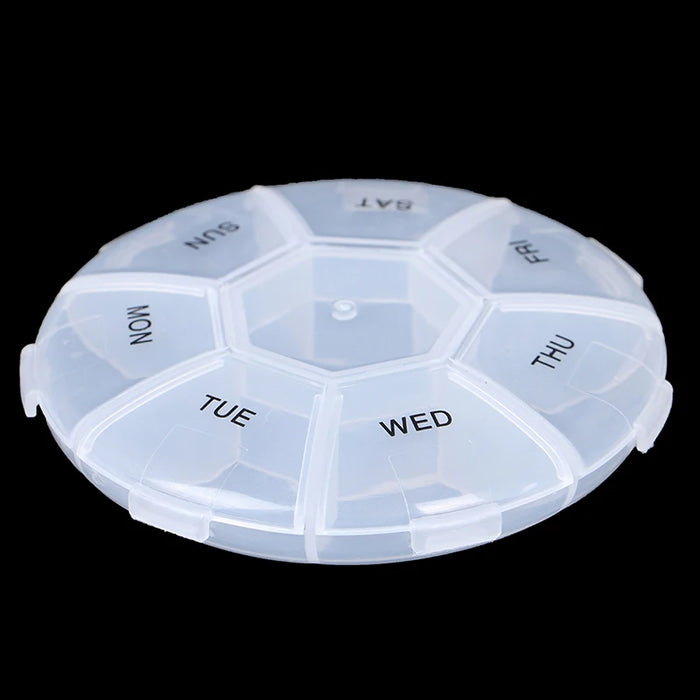 1PC Round 7 Compartment Pill Box Transparent Medicine Pill Case Portable One-week Pill Box Healthcare Supplies