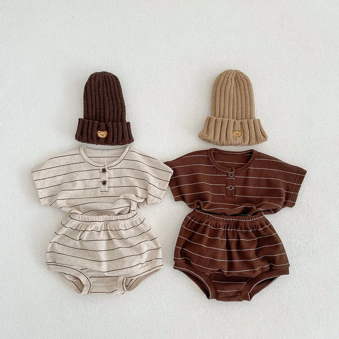 MILANCEL 2023 Summer Baby Clothing Set Striped Tee and Bloomer 2 Pcs Boy Clothes Suit