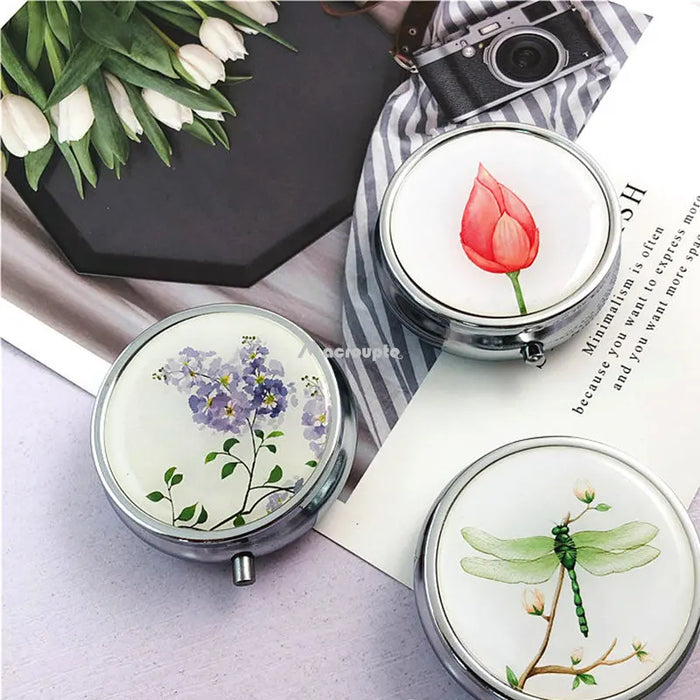 3 Cell Metal Pill Boxes Stainless Steel Round Pill Boxes Medicine Organizer Container Medicine Case Splitters Pill Candy Box