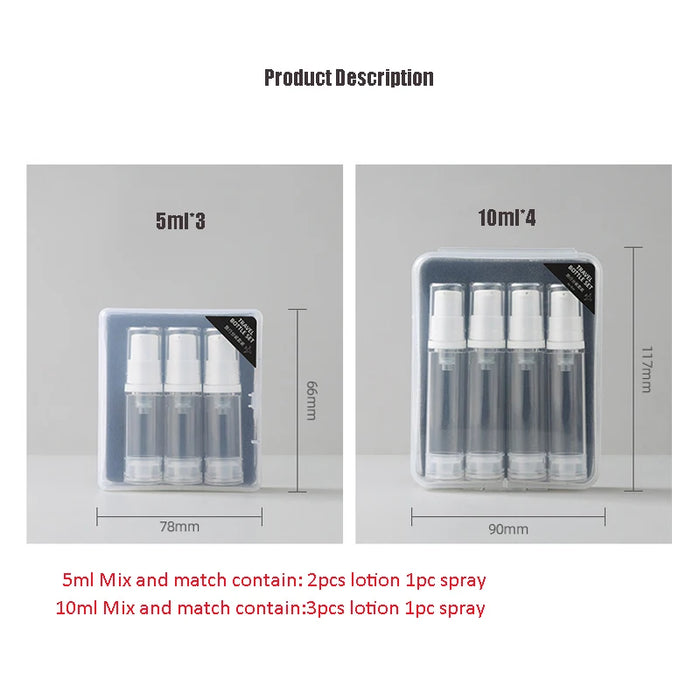 5ml 10ml 3/4Pcs Travel Sub-Bottling Set AS Vacuum Spray Lotion Cosmetic Empty Refillable Bottle Portable On Plane