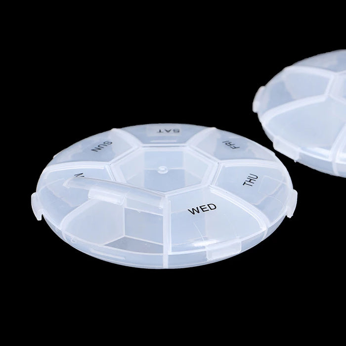 1PC Round 7 Compartment Pill Box Transparent Medicine Pill Case Portable One-week Pill Box Healthcare Supplies