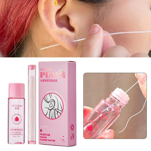 15ml Disposable Ear Hole Cleaning Set Safe Ear Piercing Cleaning Solution Hygiene Peach Mint Flavour Ear Hole After Care Cleaner