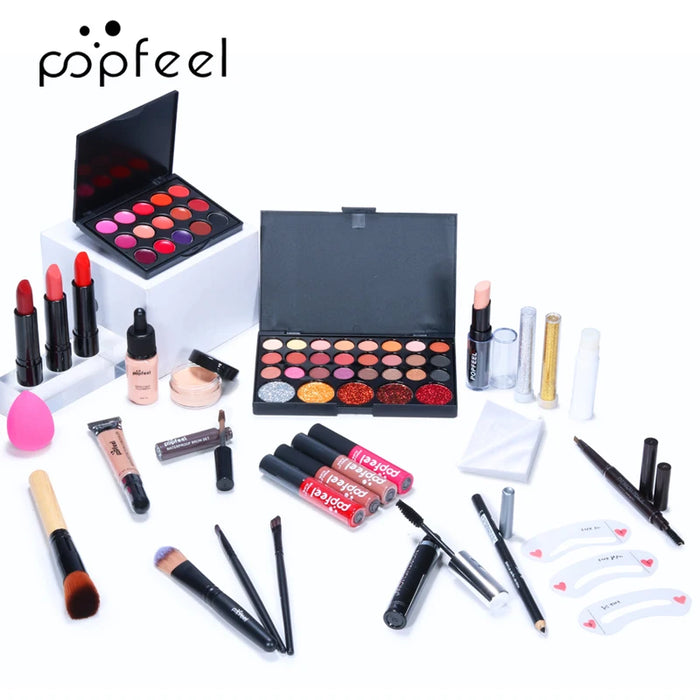 POPFEEL Makeup Kit ALL IN ONE Full Facial Makeup Set Eye Shadow Lip Gloss Eyeliner Makeup Brushes Cosmetics Bag Makeup Products