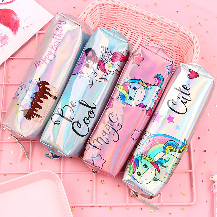 Unicorn Pencil Case Holographic Laser Pen Bag For Girl Boys Student Large Capacity Waterproof Pen Box School Supply Stationery