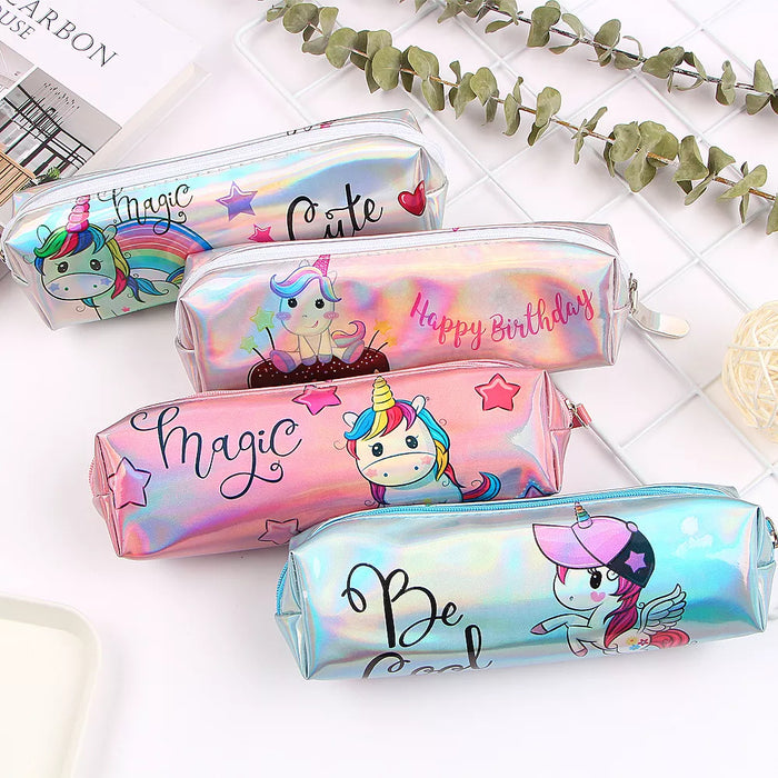 Unicorn Pencil Case Holographic Laser Pen Bag For Girl Boys Student Large Capacity Waterproof Pen Box School Supply Stationery