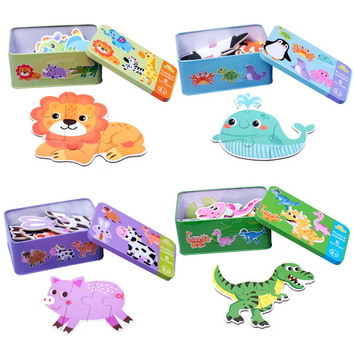 Montessori Baby Puzzle Educational Toys Toddler 3D Wooden Puzzle with Iron Box Jigsaw Puzzles Games Toys for Kids 2 to 4 Years