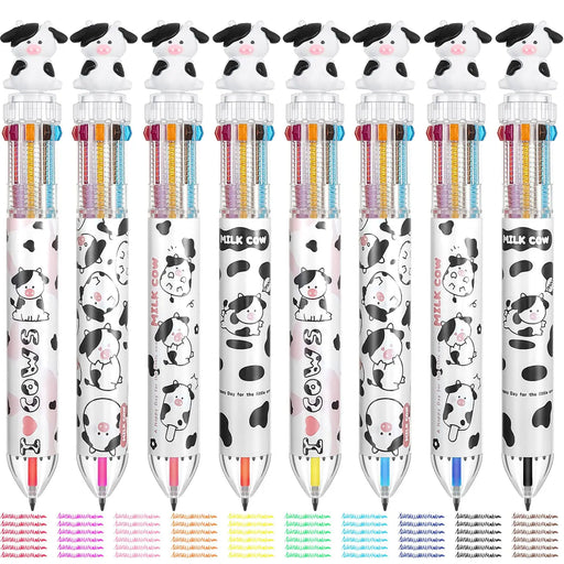 10 Colours Multifunctional Cow Cute Ballpoint Pen 0.5mm Retractable Multicolor Pen High Value Student Gift Handwriting Pen