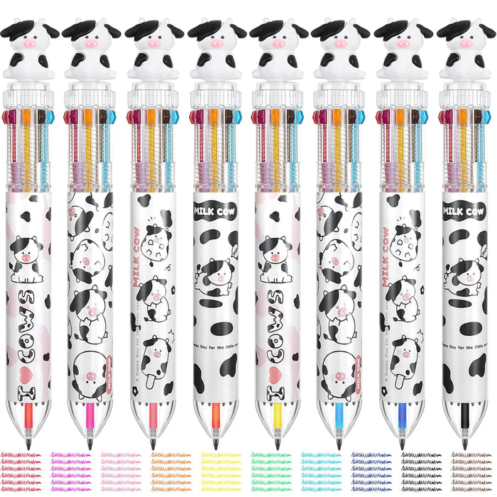 10 Colours Multifunctional Cow Cute Ballpoint Pen 0.5mm Retractable Multicolor Pen High Value Student Gift Handwriting Pen