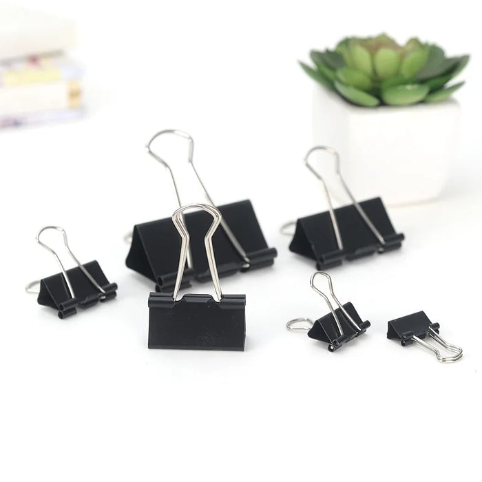 10PCS Metal Paper Clip Foldback Metal Binder Clips Black Grip Clamps Paper Document Office School Stationery 19 25 32 41 51mm