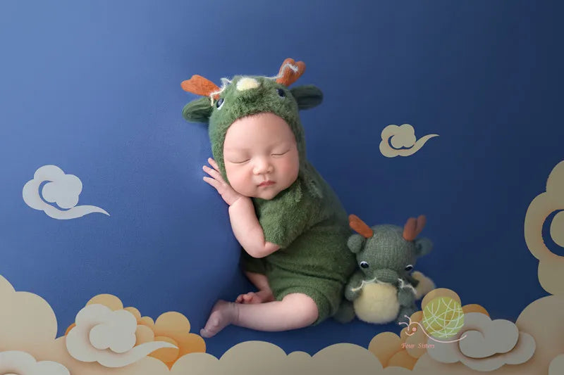 ❤️Newborn Photography Clothing Green Dragon Hat+Jumpsuit+Doll 3Pcs/Set Baby Photo Props Accessories Studio Shoot Clothes Outfits