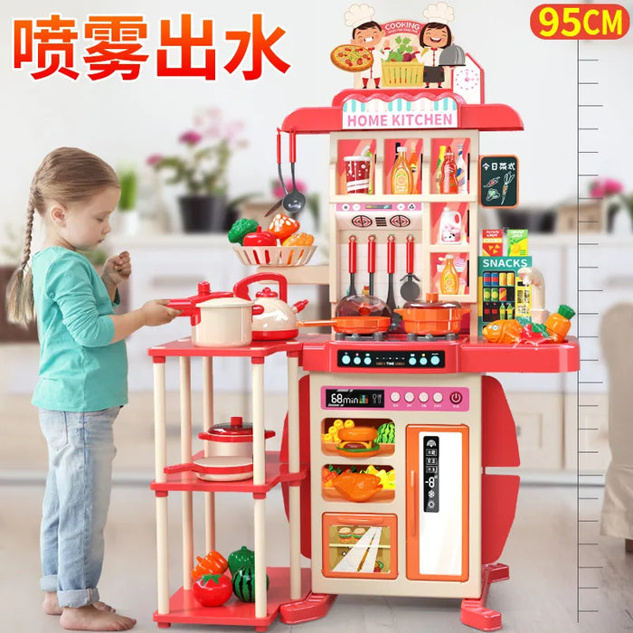 95cm Large Kids Play House Kitchen Set Spray Kitchen Girl Baby Mini Food Cooking Simulation Dining Christmas Gifts kids Toys