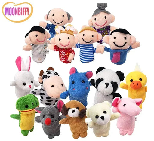 Baby Plush Toy Finger Puppets Tell Story Props 10pcs Animals or 6pcs Family Doll Kids Toys Children Gift