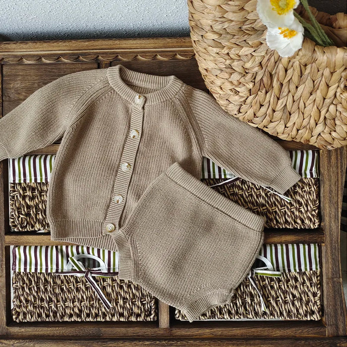 Baby Boy Girl Clothes Sets Autumn Knitted Sweater Top + Bloomers Shorts Outfits Sets Korean Kids Baby Girl Knit Sweater Clothing