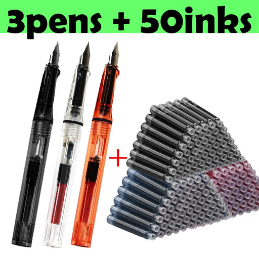 53Pcs Transparent Pen Set School Student Pens Replacable Ink Set Black/Blue/Red ink 0.38 mm Office Writing Supplies Stationery