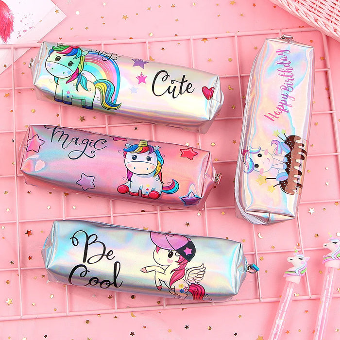 Unicorn Pencil Case Holographic Laser Pen Bag For Girl Boys Student Large Capacity Waterproof Pen Box School Supply Stationery