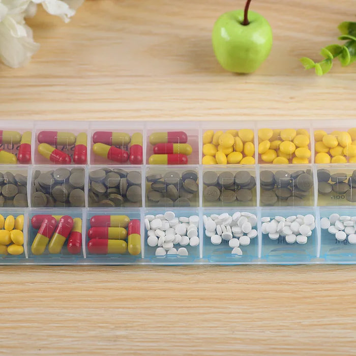 2Row(14Grids) / 3Rows(21Grids) 7 Days Weekly Pill Case Medicine Tablet Dispenser Carry Pill Box Splitters Pill Storage Supplies