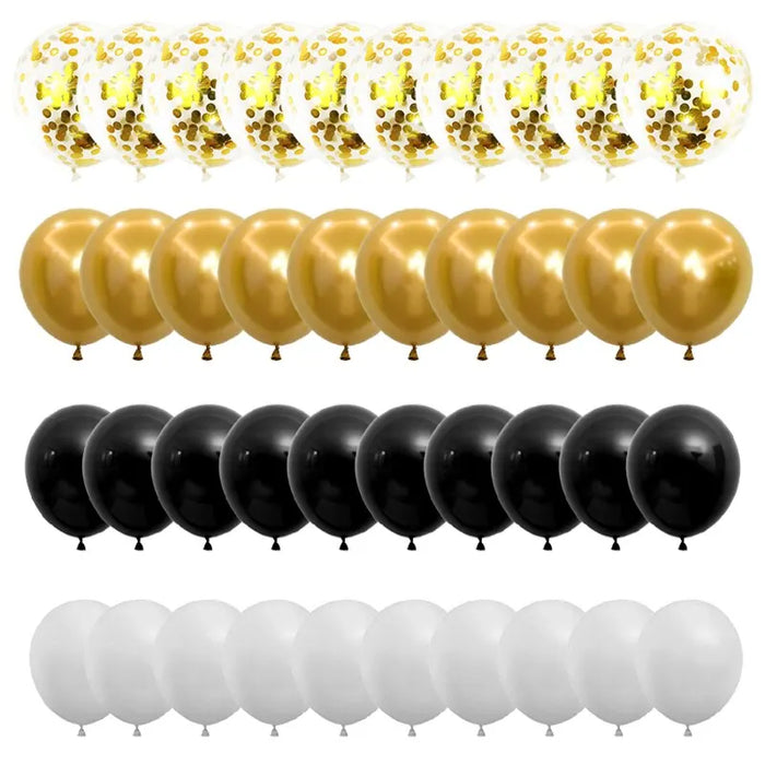 50pcs Balloon Set 12 Inch Black Gold Paper Sequins Latex Balloon Combination Set Birthday Party Decoration Balloon Arrangement