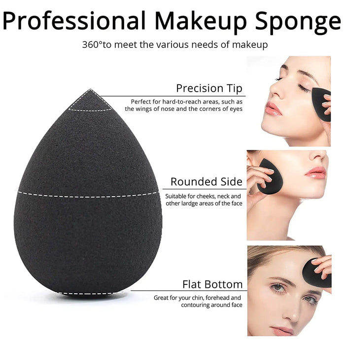 Makeup Sponge Set, 5 Pcs Black Foundation Blending Beauty Sponge, Flawless for Liquid, Cream, and Powder, Latex Free