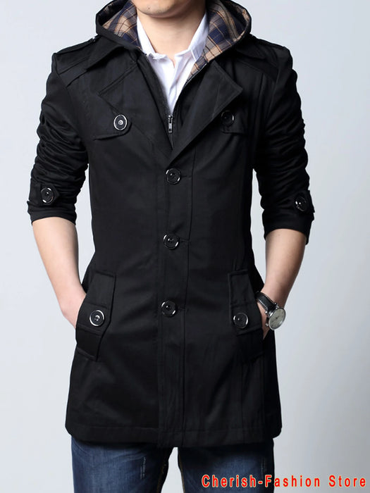 2023 Fashion outwear long coat men trench plus size 5XL male clothing slim fit black and khaki Free shipping