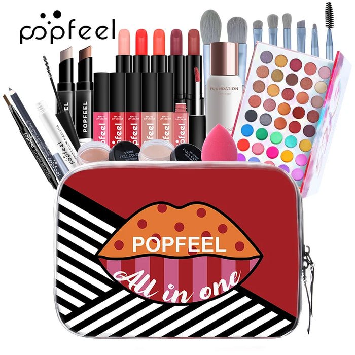 POPFEEL 8-56Pcs Makeup Set Full Professional Makeup Kit Eyeshadow Blush Foundation Face Powder Makeup Case Korean Cosmetic