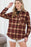 Fiery Red Plaid Print Chest Pocket Zip Up Shirt