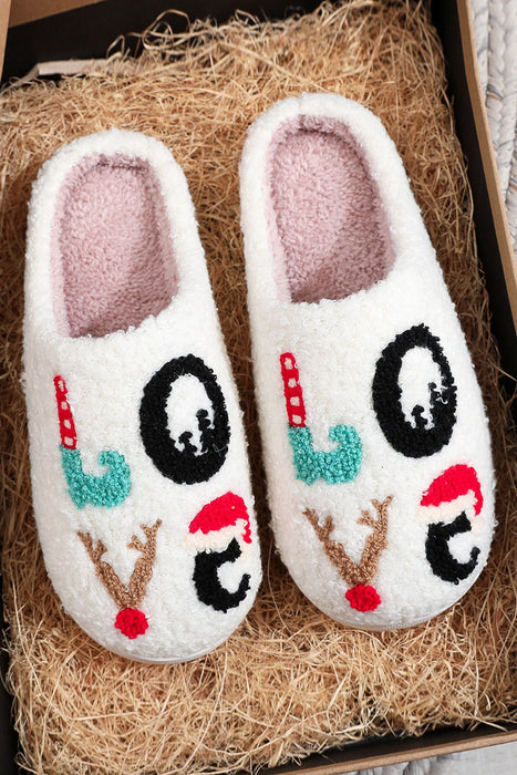 White Christmas LOVE Letter Graphic Fuzzy Slipper