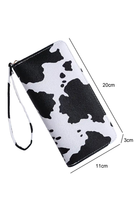 Bright White Black Spots Print Faux Leather Clutch Purse