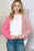 Pink and White Color Block Leopard Print Waffle Knit Long Sleeve Top