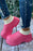 Rose Red Waterproof Thick Sole Parchwork Ankle Shoes