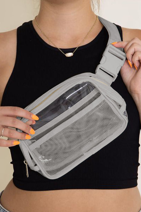 Black Adjustable Straps Zipper Clear Waist Bag