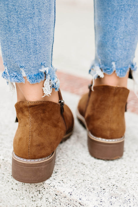 Brown Casual Faux Suede Side Zip Ankle Boots